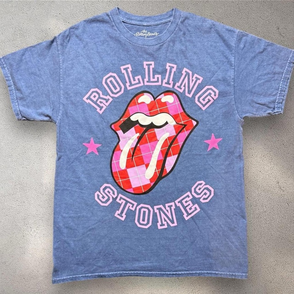 Rolling Stones Pink Tongue Graphic Tee Blue Small